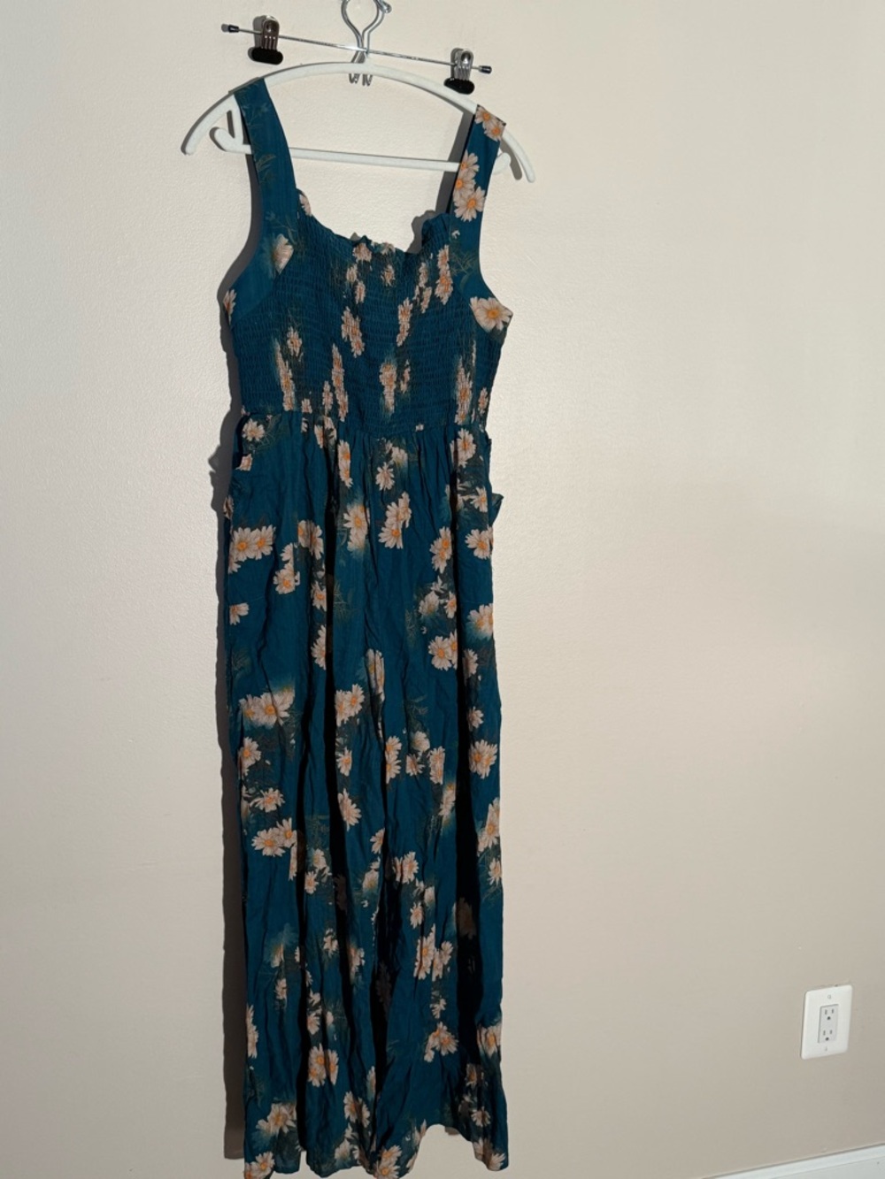 DAVI & DANI Teal pant romper with Daisy Print